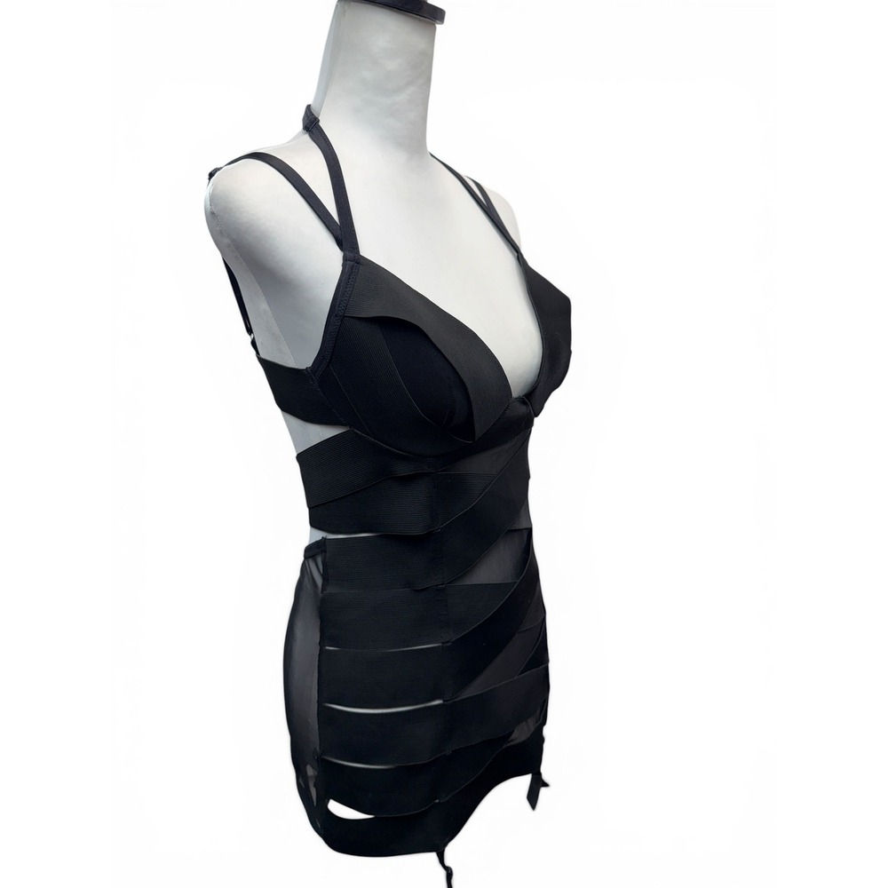 Fredericks of Hollywood Seduction Black Bandage Dress Medium Mesh Garter Chemise - Picture 4 of 8